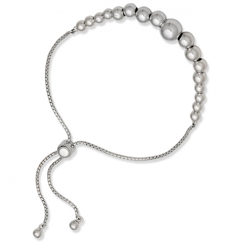.925 Silver Graduated Beads Design Adjustable Lariat Bracelet 10.5