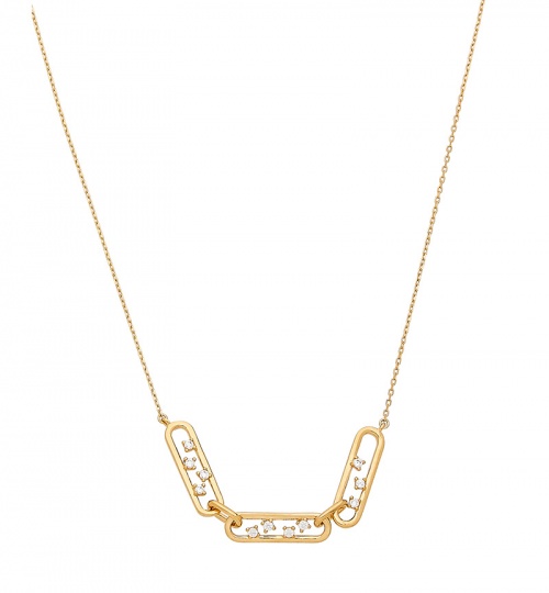 Silver Gold Tone Paper Clip Design Necklace