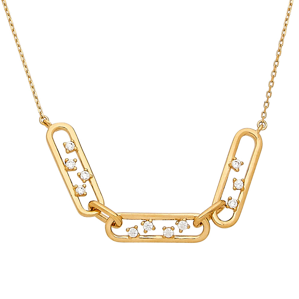 Silver Gold Tone Paper Clip Design Necklace