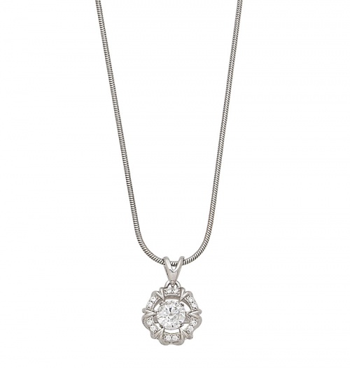 Silver AAA Clear CZ Circle Pendant with Moving CZ Center
