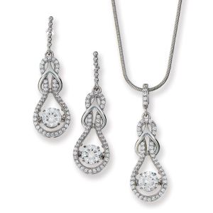 Silver Cubic Zirconia Love Knot Dancing Center Set