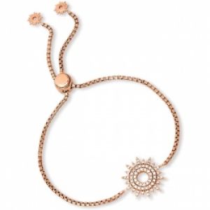 Rose gold tone sterling silver lariat style bracelet with sun dial